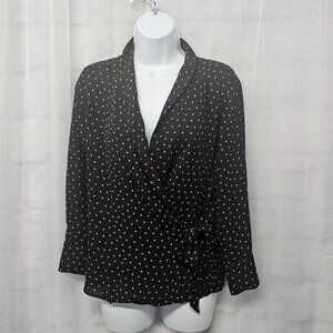 Zara Black Tan Polka Dot Wrap Blouse Office Business Coquette S